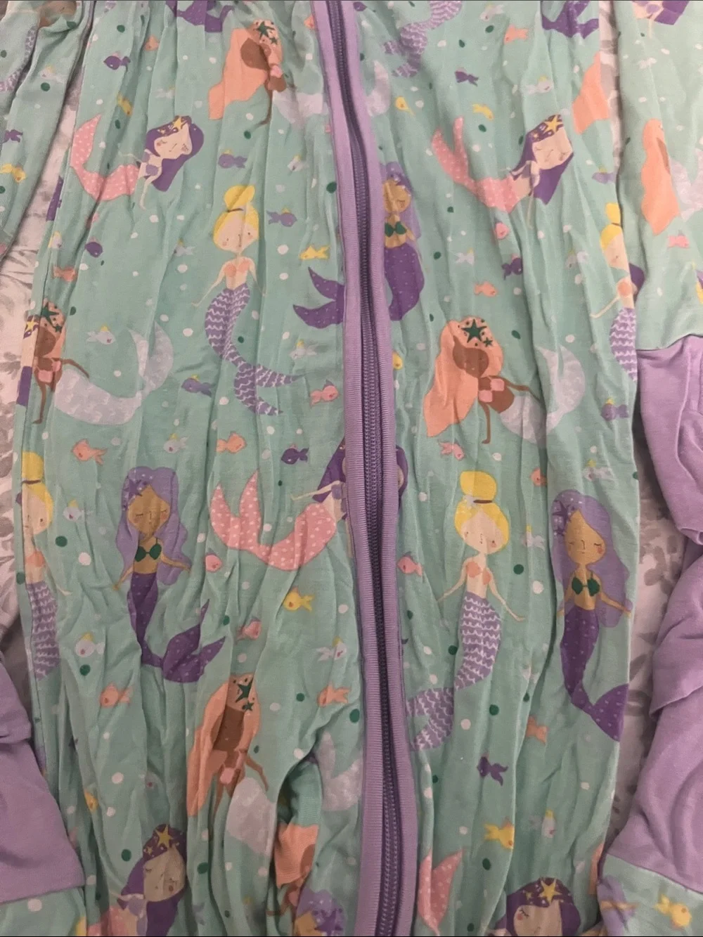 Little Sleepies Mint Green Mermaid Zip One-Piece Pajamas with Lavender Trim